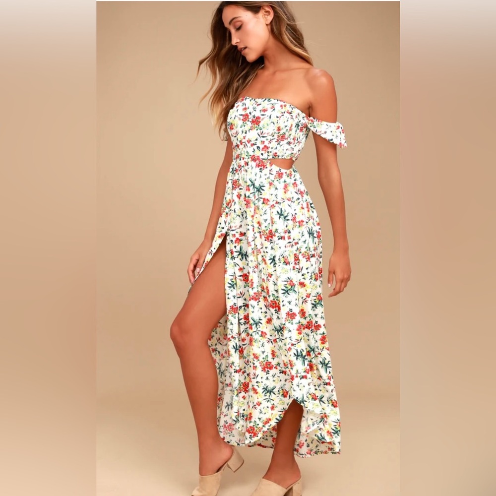 Floral Print Off-the-Shoulder Maxi Dress